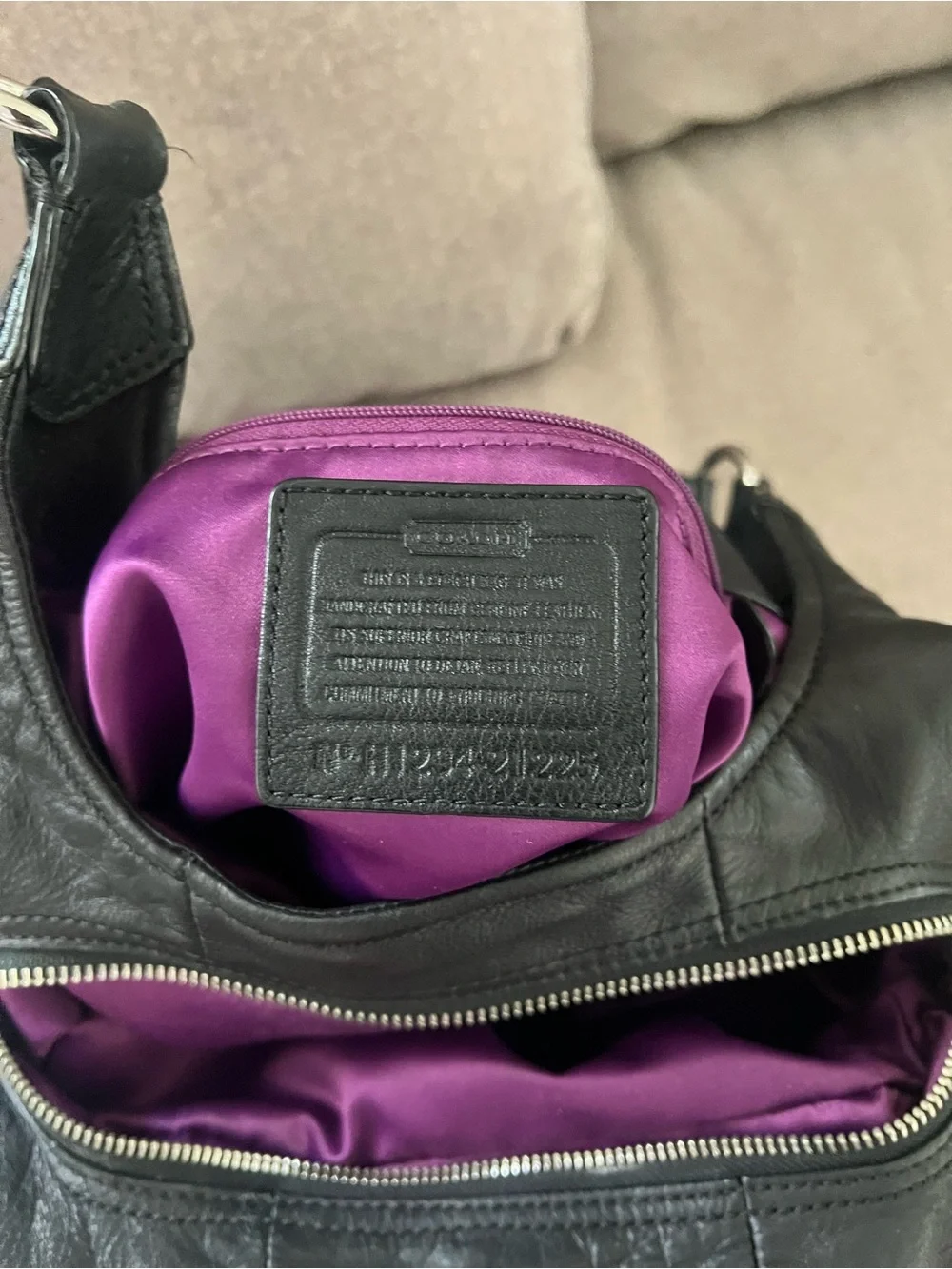 Coach Black Leather Hobo Shoulder Bag with Silver Hardware